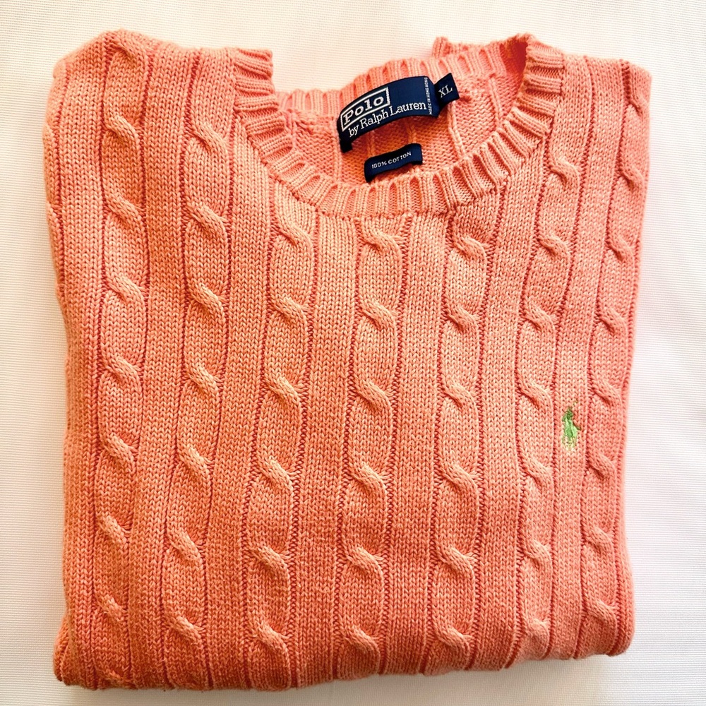 Polo Ralph Lauren Cable Knit Cotton Sweater Men’s XL Orange Sherbet